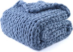 YnM Chunky Throw Blanket, Medium-Weight, Hand Knitted with Chenille Yarn, Skin Friendly, Ventilated and Breathable, Machine Washable, Home Décor Piece for Couch Sofa and Bed (Chambray Blue 80x87 Inch)