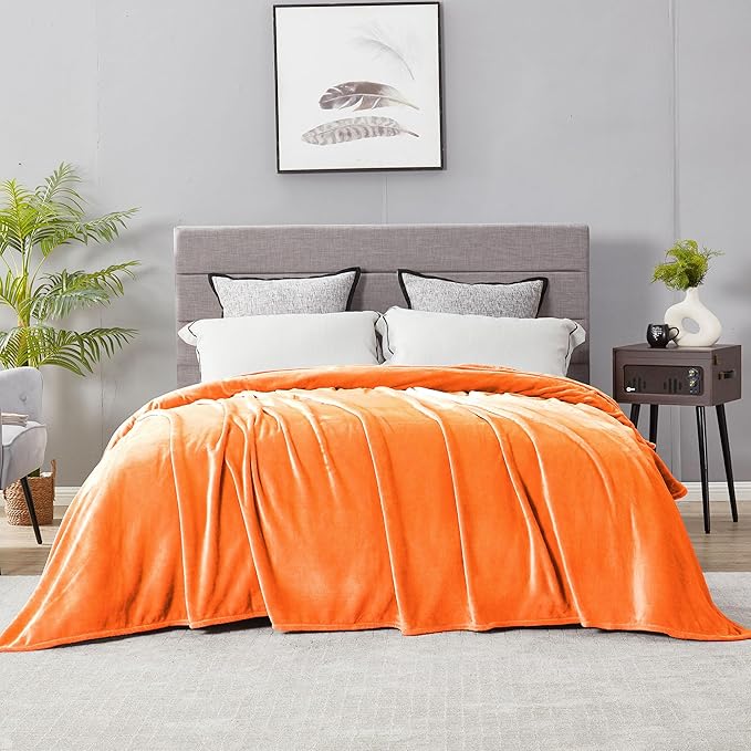 DREAMNINE Super Large Soft Fall Fluffy Fleece Bed Blanket Queen Size 90" x 90", Luxury Decorative Fuzzy Halloween Blanket for Bedroom,Big Cozy Shaggy Warm Flannel Blankets for Winter Autumn Pet,Orange