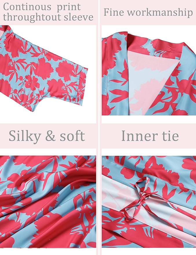 Aensso Long Soft Lightweight Silky Kimonos Robes for Women, Luxury Japanese Floral Womens Kimono Robe
