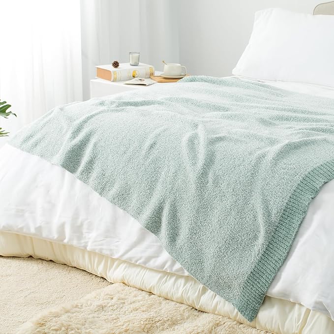 Carriediosa Heather Throw Blanket 50" X 60", 400GSM Ultra Soft Microfiber Fuzzy Fluffy Reversible Knitted Blankets Cozy Plush Lightweight and Warm Fall Throws for Couch, Bed, Sofa, Sage Green
