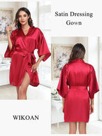 Women's Short Satin Robe Silky Bathrobes Bridal Bridesmaid Kimono Robe V-Neck Sleepwear S-XXL