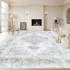 XLUEZ Area Rug 10x14 Living Room Rugs, Machine Washable Vintage Distressed Medallion Rug Non-Slip Soft Low Pile Large Indoor Rugs for Bedroom Kitchen Dining Room Office(Taupe,10'x14')