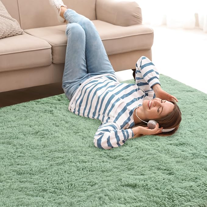 Sage Green Area Rugs 5x8 Feet Rug for Bedroom Living Room, Cute Indoor Shaggy Carpets, Plush Soft Rug for Kids Room, Fluffy Rugs for Girls Boys Nursery Room Home Decor