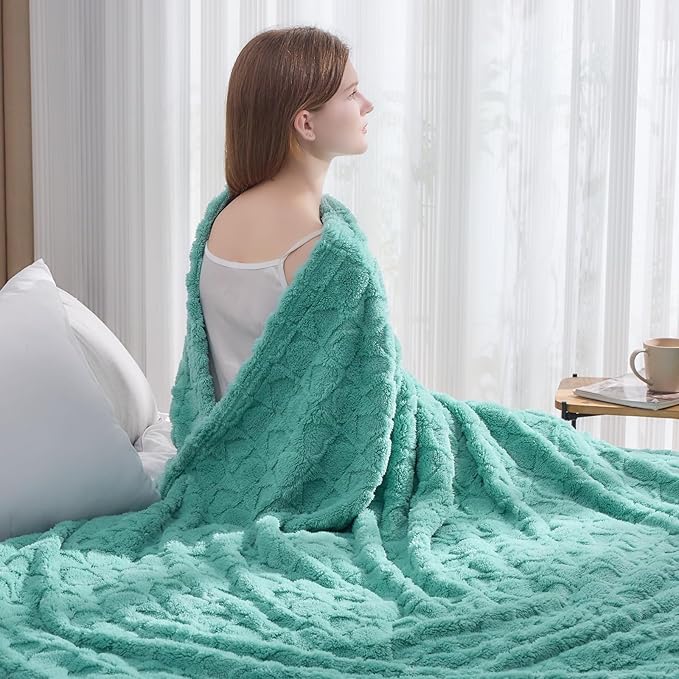 NEWCOSPLAY Super Soft Twin Blanket Sage Green Love Premium Silky Flannel Fleece 3D Heart Checkered Lightweight Bed Blanket All Season Use (Sage Green Love, Twin(60"x80"))