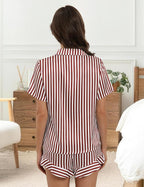 Silk Pajamas for Women Button Down 2 Piece Satin Pjs Shorts Set Ruffle Notch Collar Sleepwear Loungewear