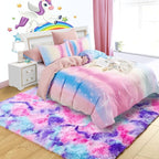 Noahas 4x6 Fluffy Kids Rugs for Room,Soft Hot Pink and Purple Tie-Dyed Rainbow Rug for Girls Bedroom,Soft Colorful Playroom Shag Nursery Carpets Room Decor