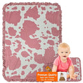Dear Baby Gear - Soft Reversible Baby Blankets, Newborn Essentials, Baby Blanket for Boys & Girls, Toddler Blankets, Rose Pink Holstein Cowhide with Ruffle, Exclusive DBG Print Minky Fabric, 42"x32"