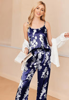 Ekouaer Women Silk Satin Pajamas Sleeveless Pjs Set 2 Piece Summer Loungewear Sleepwear with Pockets S-XXL