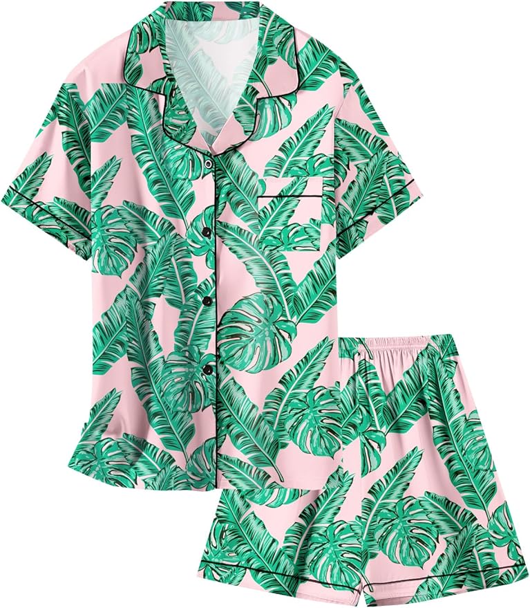 Girls & Womens Satin Pajamas Set, Silk Button-Down Sleepwear 2 Piece Nightwear, 3 Years - Women XXL