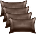 Elegant Comfort 4-PACK Chocolate Brown Satin Pillowcase Set with Hidden Zipper closure, Silky Smooth for Hair and Skin Care-Beautiful Gift Box-4-Piece Satin Pillowcases, Standard/Queen