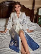 Kihnop Women's Floral Long Kimono Robe Long Satin Robe Long Silk Robe Ladies Kimonos Silky Bathrobe Cover Up, One Size