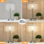 Luvkczc Crystal Table Lamp with Touch Control Set of 2, USB Bedside Table Lamp with USB C+A Ports, Dimmable Lamp with Crystal Shade for Bedroom, Living Room, 6W LED Bulb Included