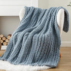 Battilo Bluish Grey Chenille Throw Blanket, Chunky Knit Throw Blanket for Couch, Soft Cozy Warm Cable Knit Blankets for Bed, Sofa, Living Room, 50"x60"
