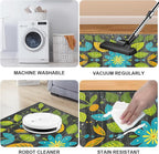 Area Rug 2x3 ft Rug Washable Boho Rugs Non Slip Low Pile Floral Small Carpet for Bedroom, Bedside, Kids Room, Office, Dining Room (Green Leaf, 2x3 ft)