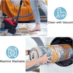 Entryway Rug Indoor Door Mat 3x5 Washable Boho Small Area Rug Non-Slip Ultra Soft Faux Wool Vintage Rug for Kitchen, Bathroom, Entrance, Throw Carpets for Bedroom, Living Room (Blue, Grey, Gold)