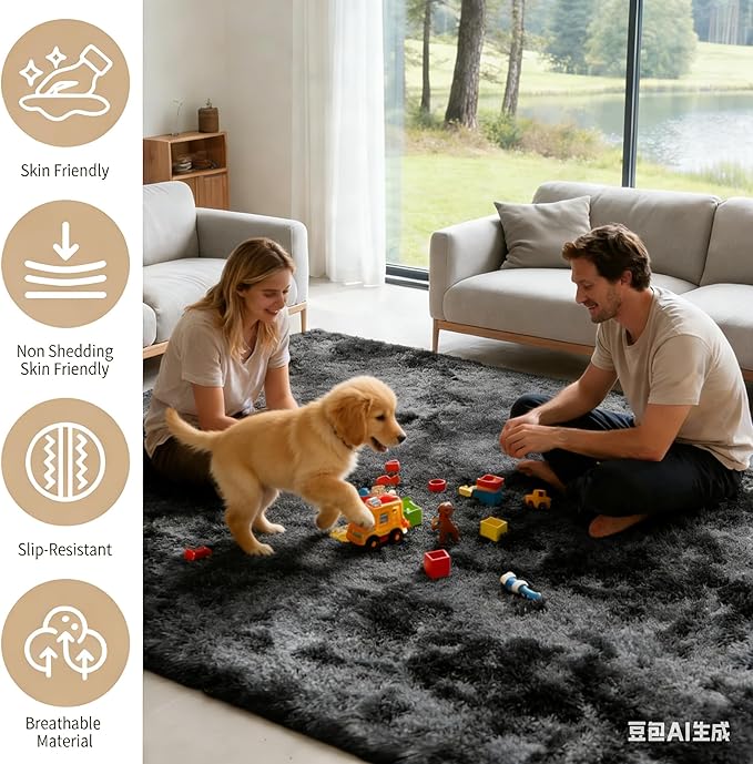 6x9 Area Rug Fluffy Shaggy - Ultra Soft Faux Fur Non-Slip Machine Washable Carpet for Bedroom, Living Room, Nursery & Dorm Cozy Home Decor