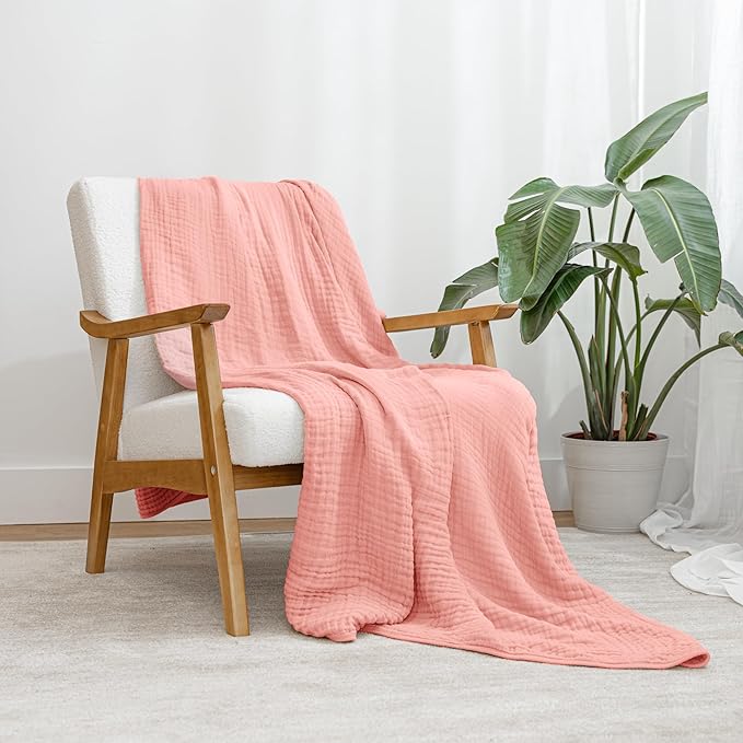 Comfy Cubs Muslin Blanket for Adults Twin 90" x 66" - 6 Layer Soft, Breathable & Lightweight Muslin Adult Blanket - Machine Washable & Designed in The US Bedding for All Seasons - Bold Blush