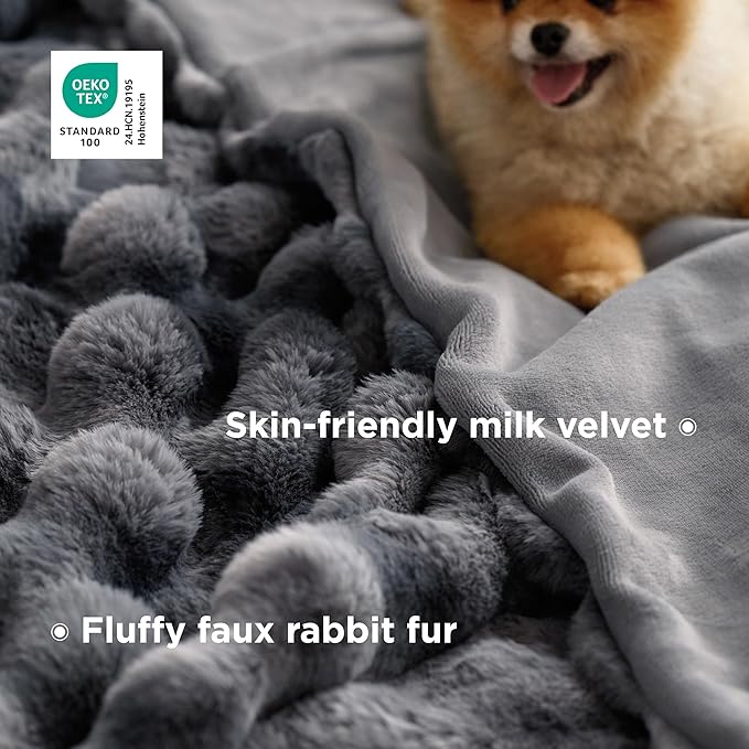 Bedsure GentleSoft Fluffy Fuzzy Tie-dye Dark Grey Throw Blanket for Men, Soft Cozy Minky Fleece Faux Fur Blanket for Couch, Mens Room Decor Charcoal Gray Bed Cover, Thick Warm Plush Gifts
