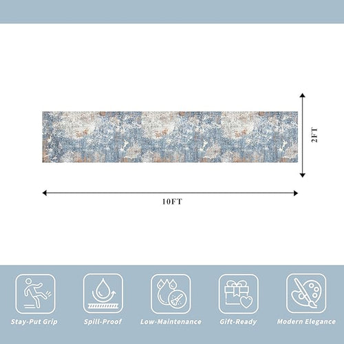 2x10 ft Washable Hallway Runner Rug – Non-Slip Low-Pile Long Carpet Runner for Kitchen Entryway Living Room Bedroom Bathroom, Modern Abstract Neutral (Blue Rust,2x10)