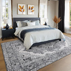 CRYPTOLITE Living Room Rug 7x10, Machine Washable Area Rug Non Slip Low Pile Rug for Living Room, Bedroom, Farmhouse, Dining Room, Grey