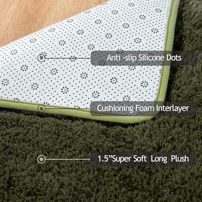 Softlife Rug for Living Room 5.3x7.6 Feet Area Rug for Bedroom Super Soft Shaggy Rugs for Kids Room Fluffy Fuzzy Carpets Long Plush Bedside Rug Nursery Christmas Home Decor for Boys Girls, Olive Green