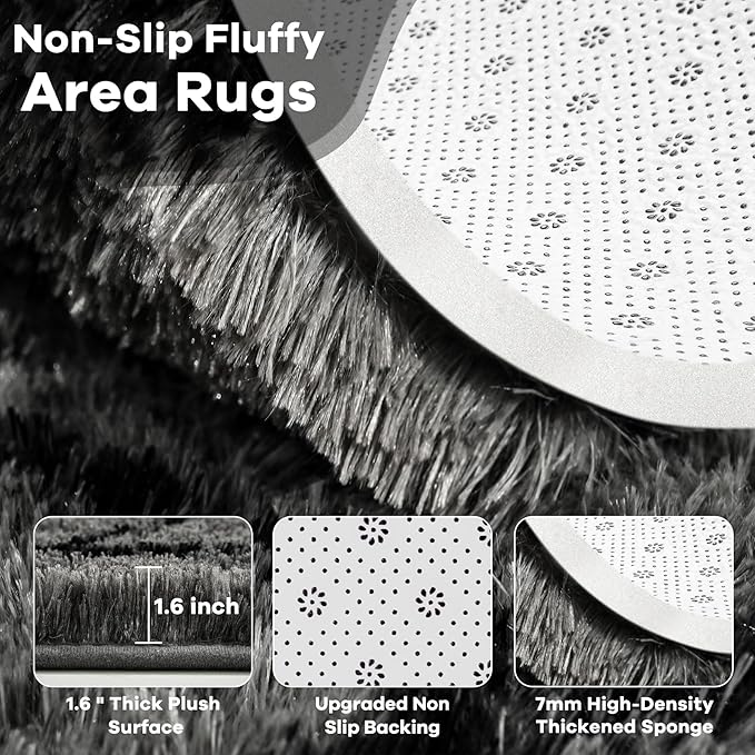 Noahas Fluffy 4x6 Area Rugs for Bedroom Living Room,Plush Dark Grey Thick Shag Throw Floor Carpet,Soft Shaggy Bedside Non-Slip Dorm Nursery Kids Rug