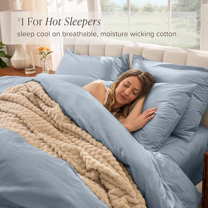 Bare Home 100% Organic Cotton California King Duvet Cover Set - Crisp Percale Weave - Lightweight & Breathable - Cooling Duvet Cover Set (California King, Dusty Blue)