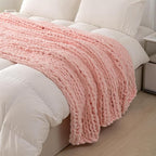 Luxury Chunky Knit Blanket Throw, Handmade Thick Chenille Yarn Throw 50x60, Blush Pink Cable Knit Crochet Blanket, Decorative Cozy and Soft Crochet Throw Blanket for Couch Home Decor