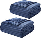 Nestl Blue Throw Blanket for Couch - Cozy Warm Fuzzy Blankets for Women, Set of 2 Small Fleece Throws for Girls - Navy Blue, 50 x 60 Inches