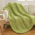 WESHIONGOO Chunky Knit Blanket Throw 51"×63" Knitted Throw Blankets for Couch Bed Fluffy Soft Blanket with Jumbo Chenille Yarn Thick 100% Handmade (Lime Green)