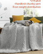YnM 100% Cotton Weighted Blanket, Handmade Chunky Knitted Throw, No fillers Design, Soft and Breathable, Machine Washable Bed Blanket for Sleep or Home Decor (Lighte Grey, 60x80 Inch, 25lbs)