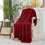 Longhui bedding Burgundy Cotton Cable Knit Throw Blanket for Couch Sofa Chair Bed Home Decorative, 3.4 Pounds 60 x 80 Inch Woven Throw Blankets with Bonus Laundering Bag