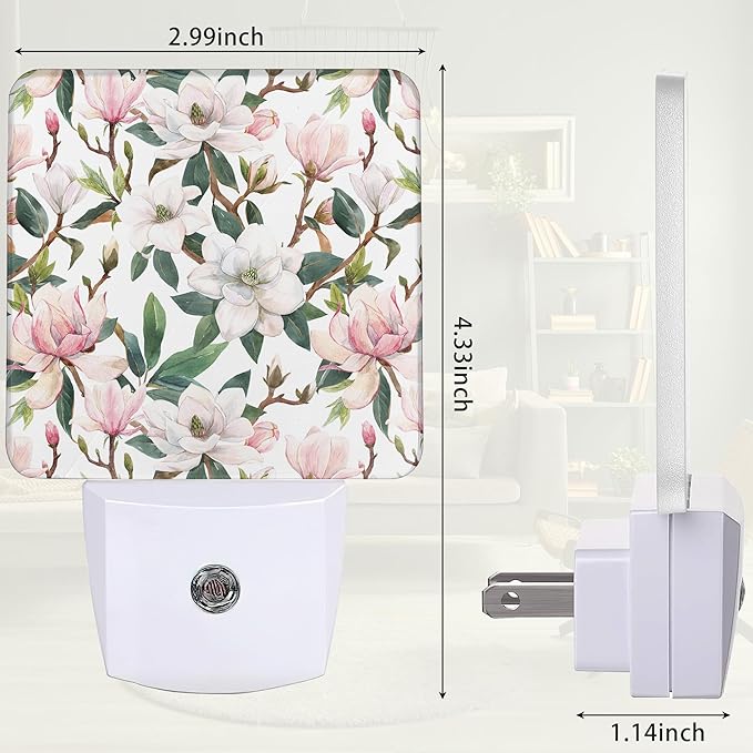 Summer Flower Night Light, Pink Nightlight Plug into Wall with Dusk to Dawn Sensor, LED Lamp Energy Saving Lights for Women Girls,Lamp for Bedroom Bathroom Hallway