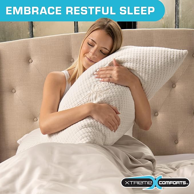 Xtreme Comforts GREENGUARD Certified Standard Bed Memory Foam Pillows (2 Pack) | Slim Cooling Pillow for Sleeping on Side, Back & Stomach - Firm and Soft Bed Pillows - USA Made