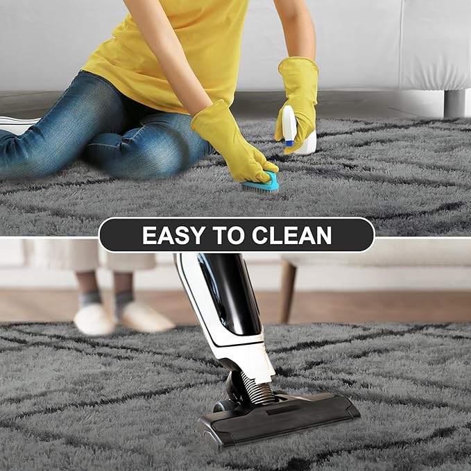 junovo 5x8 Area Rugs - Non-Slip Ultra Soft Washable High Pile Bedroom Rug for Kids, Living Room, Nursery & Dorm, Grey Flame Retardant Plush Shaggy Rug Home Decor