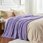 NEWCOSPLAY Super Soft Queen Blanket Lavender Premium Silky Flannel Fleece 3D Waffle Checkered Lightweight Bed Blanket All Season Use (Lavender, Queen(90"x90"))