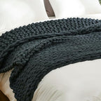 YAAPSU Chunky Knit Throw Blanket for Couch, 51"x63", 100% Hand Knitted Thick Cable Knit with Cozy Jumbo Chenille Yarn, Soft Large Rope Knot Crochet Blankets for Sofa Bed Living Room Décor, Black Grey