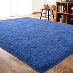 ISEAU Fluffy Rug Carpets Soft Shaggy Area Rugs Indoor Floor Mats for Kids Room Fuzzy Carpet Comfy Cute Nursery Mat Bedside Rug for Boys Girls Bedroom Living Room Home Decor, 6ft x 9ft, Light Navy