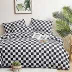 CLOTHKNOW Black White Plaid King Size Comforter Set 3Pcs Grid Bedding Comforter Sets Soft Checkered Comforter Black White Comforter with 2 x Pillow Cases