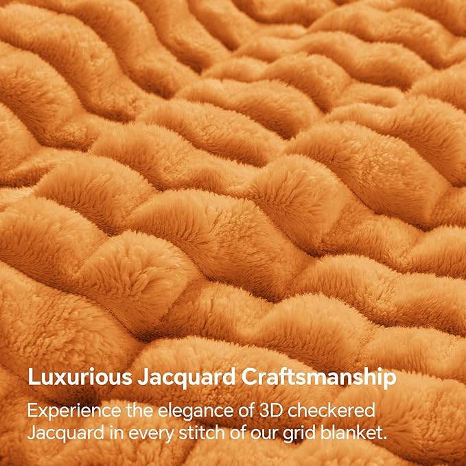 BEDELITE Burnt Orange Throw Blanket Twin Size for Bed- Super Soft and Warm 3D Checkered Fluffy Fuzzy Fleece Blanket, Luxurious Plush Cozy Blanket for Room Decor Fall and Winter, 60x80 inches