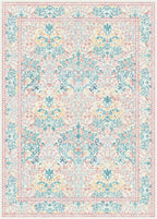 Lessymo Floral Washable Area Rugs 6x9, Soft Pink Rugs for Living Room Bedroom Nursery Dining Room, Vintage Carpet Mat Low Pile Non Slip Stain Resistance Distressed Retro Indoor, Pink Green