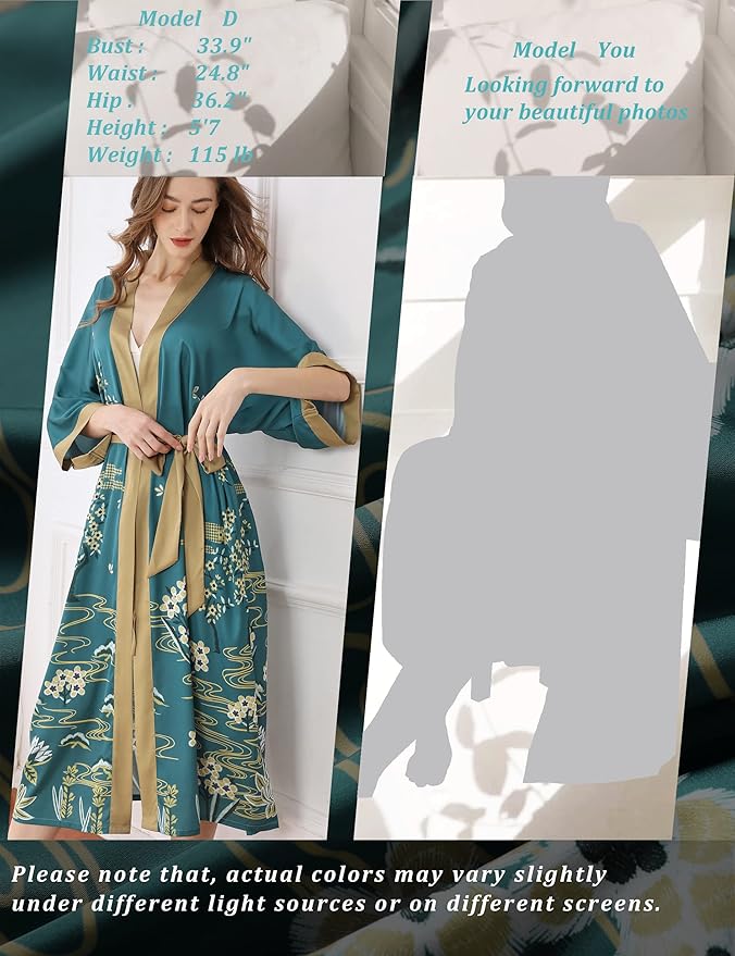 Aensso Long Soft Lightweight Silky Kimonos Robes for Women, Luxury Japanese Floral Womens Kimono Robe