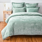 Fredsure Distressed Velvet Comforter Set, 5 Pieces Sage Green King, Distressed Velvet Face and Brushed Microfiber Reverse