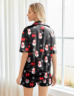 Ekouaer Pajamas for Women Silk Satin Pjs Soft Sleepwear Short Sleeve Button Down Pjs Top and Shorts 2 Piece Lounge Set S-XXL