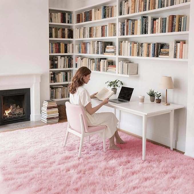 Shag Pink Rug, Rugs for Bedroom Girls Kids Room, 6x9 Ultra Soft Fluffy Area Rugs for Drom, Kids Room, Nursery, Study, Playroom, Easy Clean, Indoor Carpet for Living Room, Modern Carpet Décor