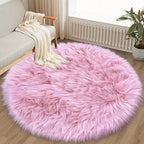 Pink 5'X5' High Pile Shag Rug, Fluffy Round Rug for Girls/Boys Room, Soft Circular Carpet for Nursery, Fuzzy Plush Rug for Dorm
