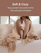 YnM Basketweave Chunky Knit Throw, Solid Neutral Vibe Textured Blanket with Tassel for Home Decor, 50 x 60 in, Beige