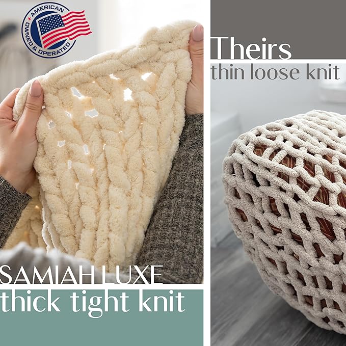 SAMIAH LUXE Chunky Knit Blanket Throw 50x70, Blue Chenille Chunky Knit Throw Blanket for Living Room Decor or Boho Decor, Thick Yarn Knitted Blankets for Couch or Bed, Cable Knitted Crochet Blankets