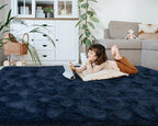 Softlife Area Rug for Bedroom, Fluffy Shag Plush Navy Blue Rugs for Living Room Girls, Shaggy Throw Soft Fuzzy Small Kids Carpet for Dorm Bedside Ultra Cozy Non-Slip Indoor Decor, 4x5.3 Feet