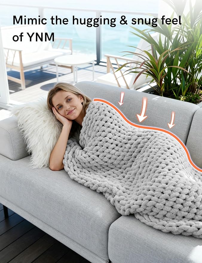 YnM Chunky Throw Blanket, Medium-Weight, Hand Knitted with Chenille Yarn, Skin Friendly, Ventilated and Breathable, Machine Washable, Home Décor Piece for Couch Sofa and Bed (Glacier Grey, 80x87 Inch)